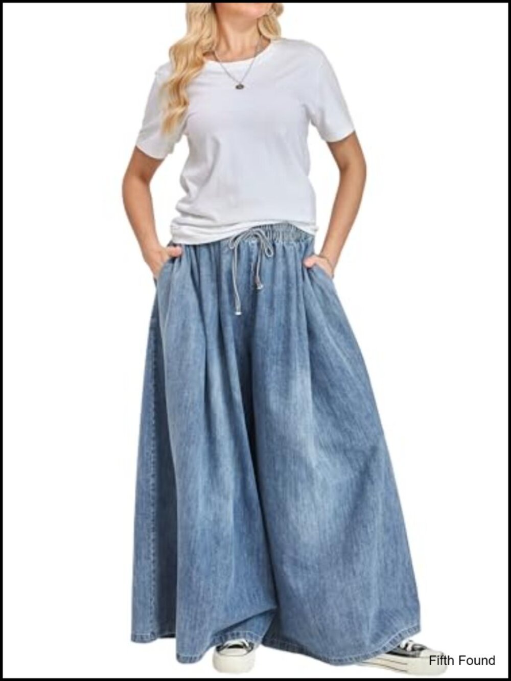 Wide Leg Denim Jeans for Women Elastic Waist Loose Casual Pockets
